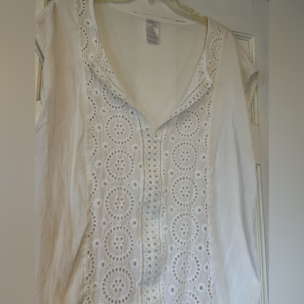 Kona Sol White Fitted Cap Sleeve Blouse Coverup‎ - Picture 3 of 5